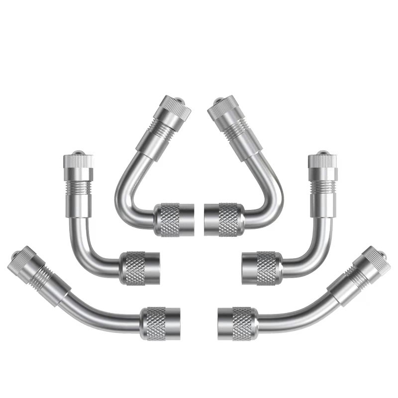 CKAuto 6 عبوات من ممتدات صمامات معدنية بزاوية 45 درجة و90 درجة و135 درجة، ممتدات صمامات عالمية، فضي - Image 1